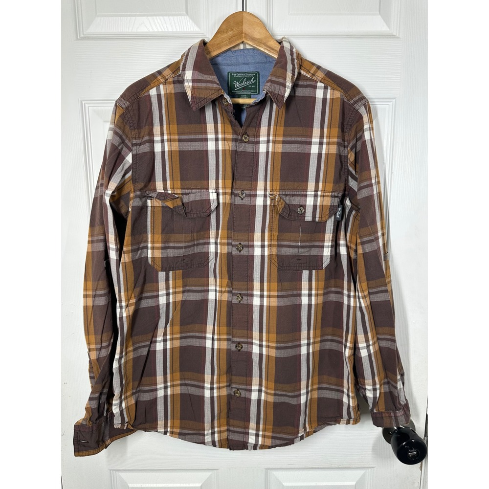 Woolrich Shirt Mens L Brown Plaid Modern Fit Button Down Long Sleeve Outdoor